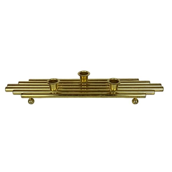 Vintage Brass Trio Centerpiece Slim Taper Candle Holder 1980s House Of Lloyd - Picture 5 of 8